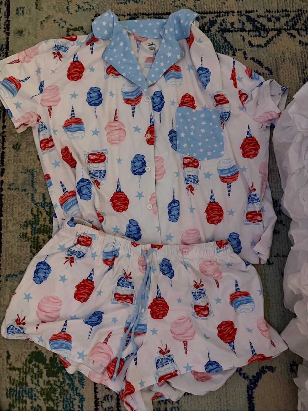 Patriotic Cotton-Blend Blue, Red & Pink Ice Cream Print Pajama Set
